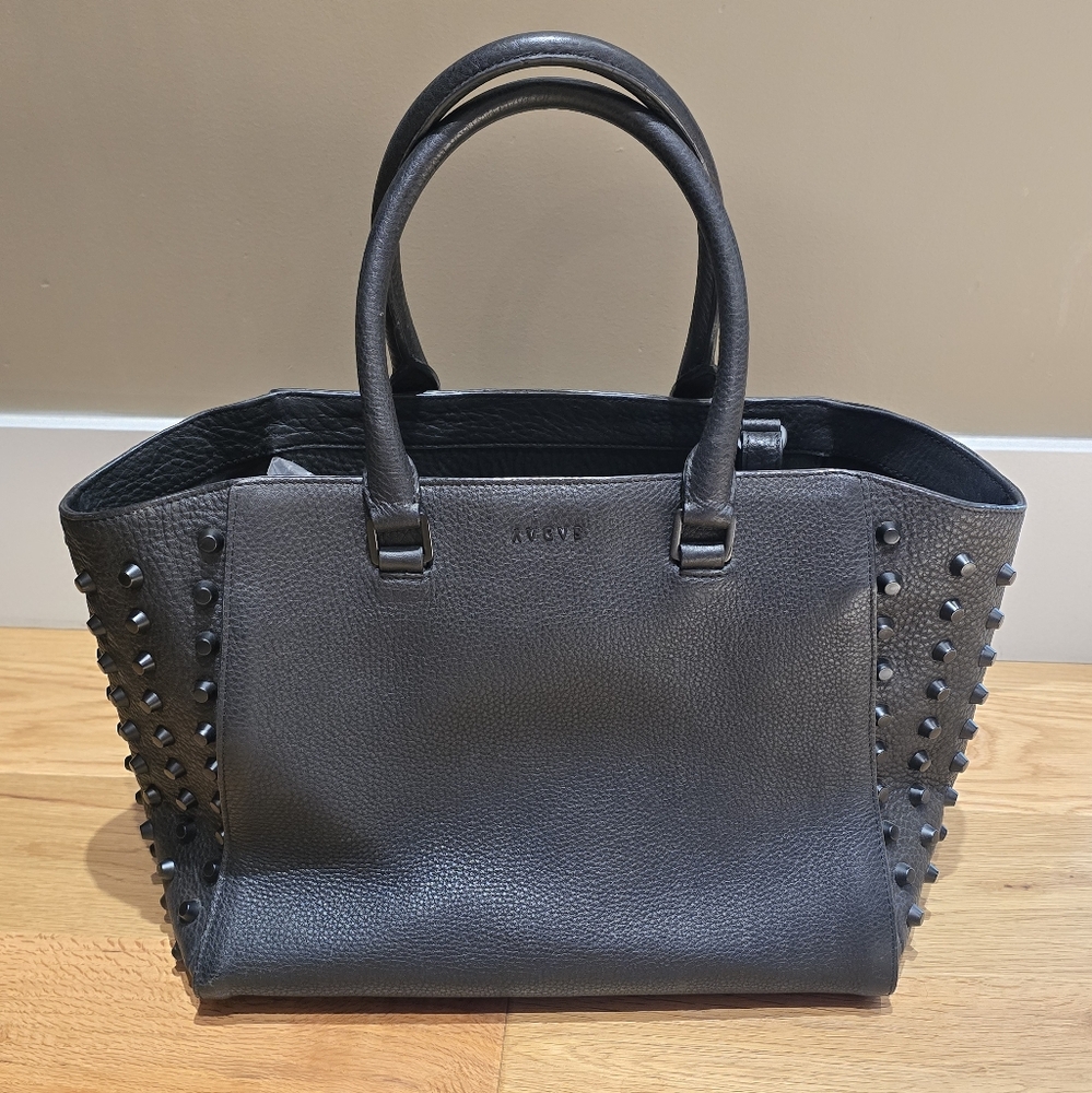 Augus Leather Black Tote Luggage Bag Travel Diaper Work School Book Studded